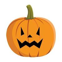 disegno di zucca con occhi spaventosi per l'evento di halloween con colore arancione e verde. design rotondo a lanterna di zucca con faccia sorridente su sfondo bianco per halloween. vettore