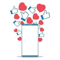 elementi di design dei pulsanti dei social media con l'elegante set mobile. amore e come il pulsante dei social media elegante design vettoriale. tonalità di colore blu e rosso illustrazione vettoriale del pulsante dei social media.