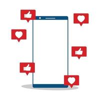 elementi di design dei pulsanti dei social media. amore e come il pulsante dei social media elegante design vettoriale con un telefono cellulare. tonalità di colore rosso illustrazione vettoriale del pulsante dei social media.