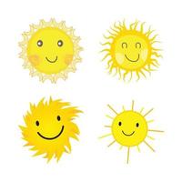 bellissimo adesivo solare dalla forma rotonda e dal colore giallo. sole carino con viso sorridente e occhiali da sole alla moda. raggio di sole che esce dal disegno vettoriale del sole. collezione di adesivi per social media vettoriali sole.