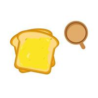 illustrazione vettoriale di pane bianco con marmellata di ananas e una tazza di caffè, per colazione