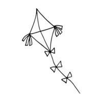 scarabocchio disegnato a mano dell'aquilone. vettoriale, minimalismo, scandinavo, monocromatico, nordico. icona dell'autoadesivo della coda del nastro volante del vento giocattolo vettore