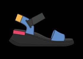 sandalo illustrazione vettoriale con sfondo nero. scarpa estiva di sandalo cartone animato.