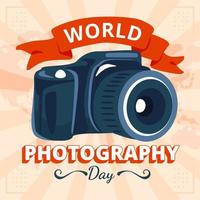 concetto di giornata mondiale della fotografia con la fotocamera vettore