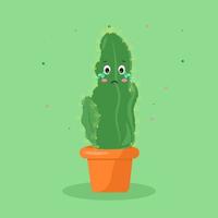 personaggio cactus in un vaso emozioni kawaii vettore