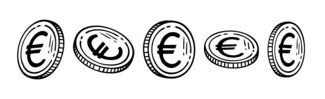 moneta europea. euro su sfondo bianco. illustrazione vettoriale di un doodle.
