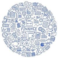 illustrazione vettoriale di colore blu del doodle della finanza