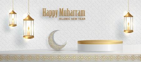 felice muharram, il nuovo anno islamico, design del nuovo anno hijri con motivo dorato su sfondo color carta vettore