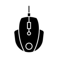 icona del glifo del mouse da gioco. attrezzatura per gli sport. dispositivo digitale del lettore. manipolatore di computer ad alta velocità. simbolo della sagoma. spazio negativo. illustrazione vettoriale isolato