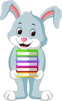 cartone animato di libri che trasportano coniglio vettore