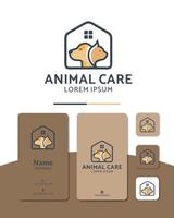 logo del gatto e del cane per la cura degli animali, design del logo vettoriale