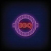 insegna al neon del barbecue sul vettore del fondo del muro di mattoni