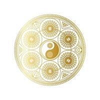 mandala d'oro lucido con segno yin yang isolato vettore