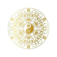 mandala d'oro lucido con segno yin yang isolato vettore