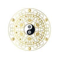 mandala d'oro lucido con segno yin yang isolato vettore