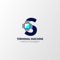 logo del circuito della lettera s. macchina terminale per tecnologia, gadget, artificiale intelligente vettore