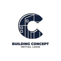 lettera c con design del logo vettoriale iniziale dell'oggetto edilizio adatto per attività immobiliari e immobiliari