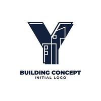 lettera y con design del logo vettoriale iniziale dell'oggetto edilizio adatto per attività immobiliari e immobiliari