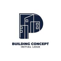 lettera p con oggetto da costruzione logo vettoriale iniziale adatto per attività immobiliari e immobiliari