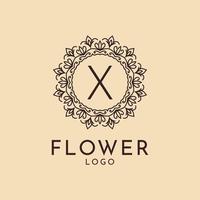 lettera x decorazione del cerchio di fiori per spa, salone, hotel, fiorista, marchio femminile vettore