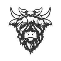 design carino della testa dell'arco della mucca dell'altopiano con la fascia per capelli del nastro. animale da fattoria. loghi o icone di mucche. illustrazione vettoriale. vettore