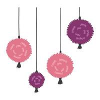 set di rosa viola appesi soffici cerchi decorazione del festival messicano vettore