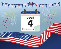 Sfondo del giorno dell'indipendenza americana del 4 luglio. vettore di calendario per il giorno dell'indipendenza americana.