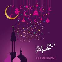 eid mubarak con calligrafia araba per la celebrazione del festival della comunità musulmana. vettore