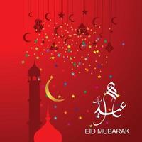 eid mubarak con calligrafia araba per la celebrazione del festival della comunità musulmana vettore