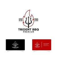 logo del cibo della griglia del barbecue della fiamma del fuoco del tridente vettore