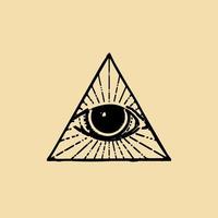 occhio piramidale. l'occhio della provvidenza incisione disegnata a mano. disegno del tatuaggio dell'occhio che tutto vede. concetto di società segreta. vettore