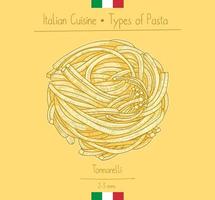 cibo italiano spaghetti chitarra aka tonnarellle pasta quadrata, illustrazione di schizzo in stile vintage vettore