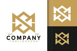 lettera ms corona d'oro logo design template vettoriale