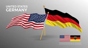 poster della bandiera degli stati uniti e della germania. disegno realistico in stile bandiera del paese vettore