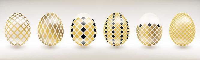 uovo di pasqua in porcellana bianca con decori in oro e diamanti neri vettore