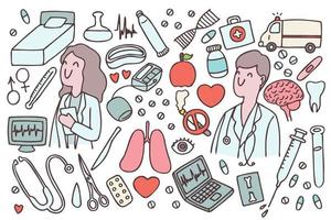 medico e infermiere doodle medico vettore