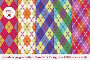 argyle pattern bundle 5 disegni,argyle vector,geometrico,sfondo,carta da imballaggio,tessuto,classico lavorato a maglia,plaid vettore