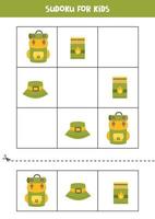 gioco di sudoku educativo con elementi da campeggio per bambini. vettore