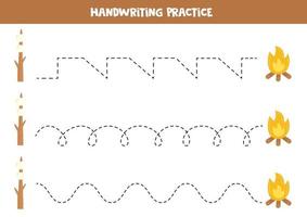 linee di tracciamento per bambini. marshmallow e falò. Pratica di scrittura. vettore