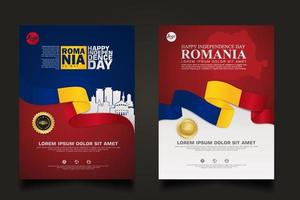 impostare poster promozioni romania felice giorno dell'indipendenza modello di sfondo vettore