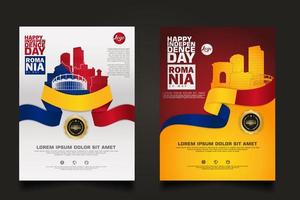 impostare poster promozioni romania felice giorno dell'indipendenza modello di sfondo vettore