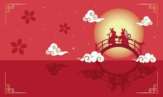 festival di tanabata o festival di qixi. illustrazione vettoriale di simpatici conigli che simboleggiano l'incontro annuale del pastore e del tessitore. san valentino cinese e doppia settima festa.