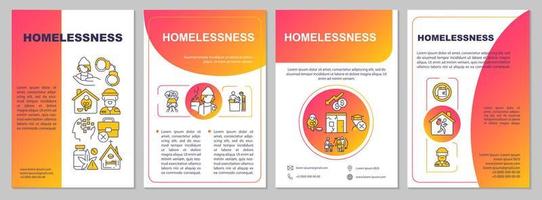 modello di brochure gradiente rosso problema senzatetto. forma estrema di povertà. design volantino con icone lineari. 4 layout vettoriali per la presentazione, relazioni annuali.