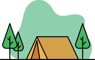 illustrazione di campeggio con tenda e alberi. vettore