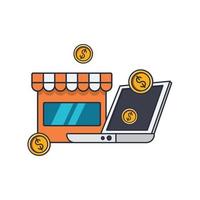 raccolta colorata icona sottile di negozio online, computer, moneta, affari e concetto di finanza illustrazione vettoriale. vettore