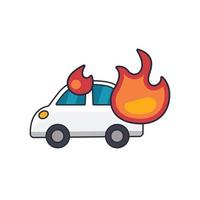 raccolta colorata icona sottile di auto in fiamme, illustrazione vettoriale del concetto di assicurazione.