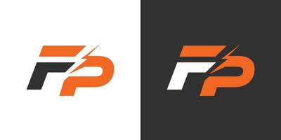 logo della lettera fp iniziale con disegno vettoriale del logo del fulmine.