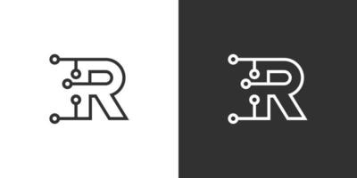lettera iniziale r logo tecnologia disegno vettoriale. vettore