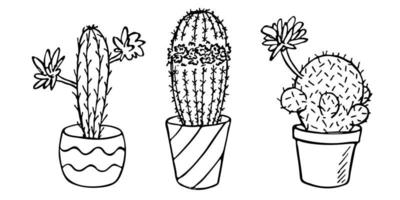 set di cactus semplici disegnati a mano carino. clipart di pianta d'appartamento in una pentola. illustrazione di cactus. scarabocchio casa accogliente. vettore