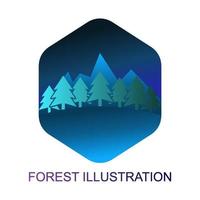 illustrazione vettoriale dell'emblema della foresta invernale, logo dell'emblema scout, logo della montagna, foresta di alberi.
